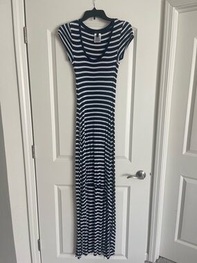 BCBGMaxAzria Navy and White Striped Maxi Dress